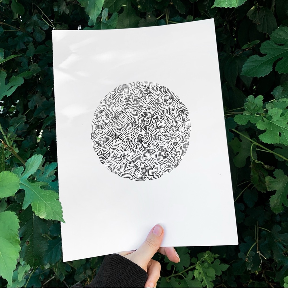 Minimalist wavy swirl line art original modern drawing